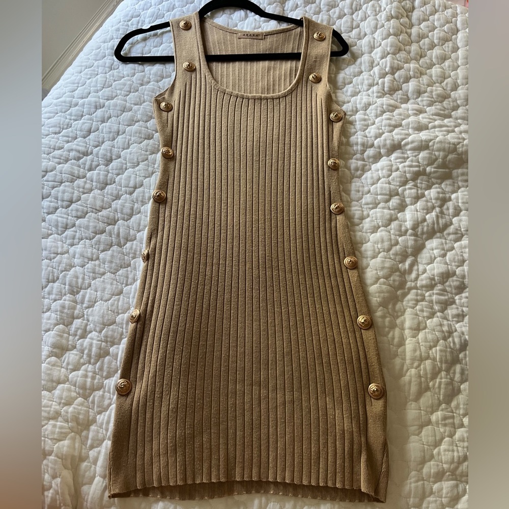 Tan coin button bodycon dress